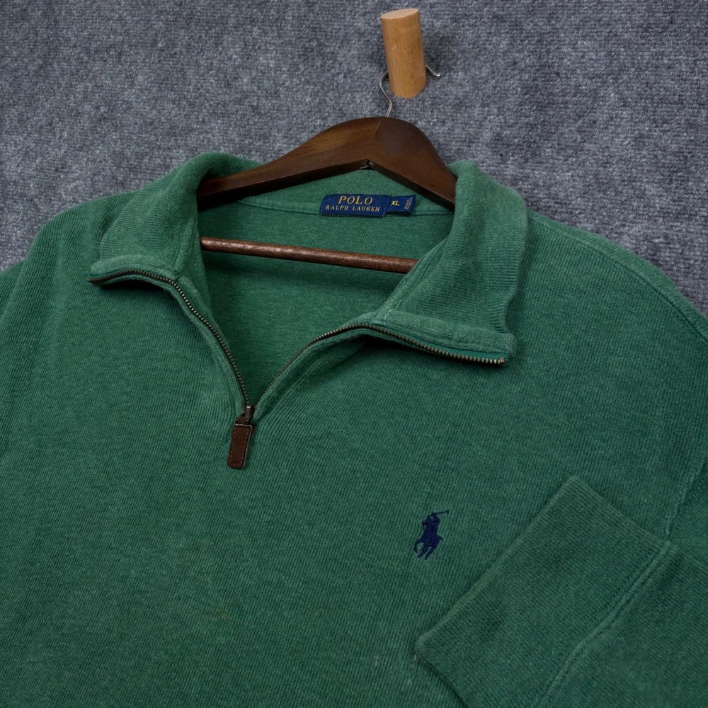 Polo Ralph Lauren Quarter Zip Pullover Mens XL Green Knit Pony Logo Sweater